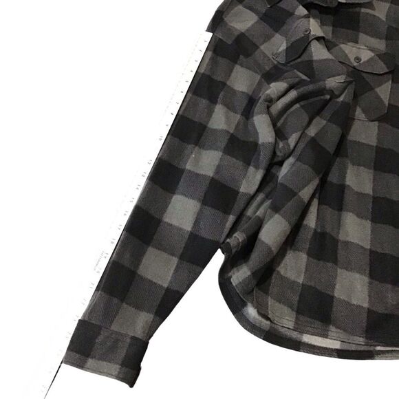 Wrangler Black Gray Plaid Fleece Button Up Shacket Shirt L - Picture 6 of 10